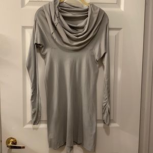 GRAY RAW EDGE ((T SHIRT KNIT)) DRESS:NO TAGS::POPOVER//LARGE COWL COLLAR